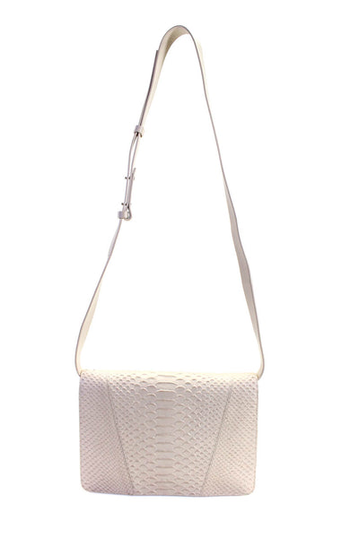 Vince Womens Leather Snakeskin Print Flap Crossbody Shoulder Handbag Beige