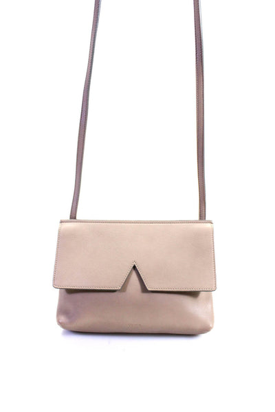 Vince Womens Leather Front Triangle Flap Small Crossbody Shoulder Handbag Beige