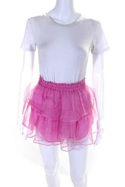 Love Shack Fancy Womens Silk Elastic Waist Lined Mini Tiered Skirt Pink Size XS