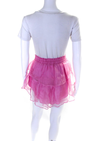 Love Shack Fancy Womens Silk Elastic Waist Lined Mini Tiered Skirt Pink Size XS