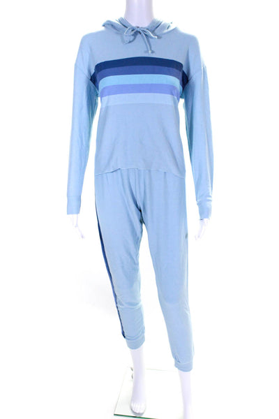 Chaser Womens Knit Striped Hooded Sweatshirt Sweatpants Set Blue Size S