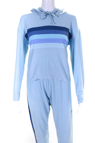 Chaser Womens Knit Striped Hooded Sweatshirt Sweatpants Set Blue Size S