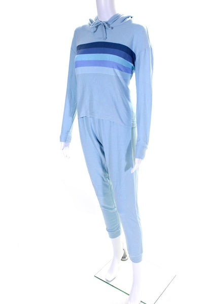 Chaser Womens Knit Striped Hooded Sweatshirt Sweatpants Set Blue Size S