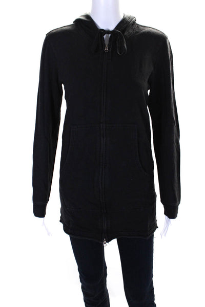 Vince Womens Cotton Knit Full Zip Up Long Sleeve Sweatshirt Hoodie Black Size S