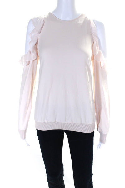 Scripted Womens Cotton Ruffled Long Sleeve Tied Pullover Blouse Top Pink Size XS