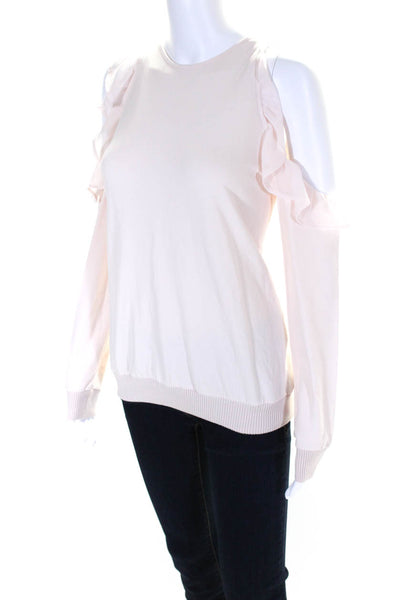 Scripted Womens Cotton Ruffled Long Sleeve Tied Pullover Blouse Top Pink Size XS