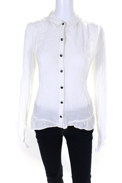 Free People Womens Collared Button Textured Long Sleeve Blouse Top White Size XS