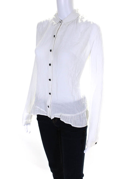 Free People Womens Collared Button Textured Long Sleeve Blouse Top White Size XS