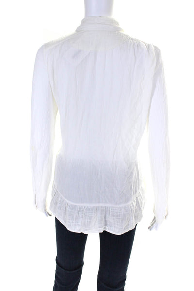 Free People Womens Collared Button Textured Long Sleeve Blouse Top White Size XS