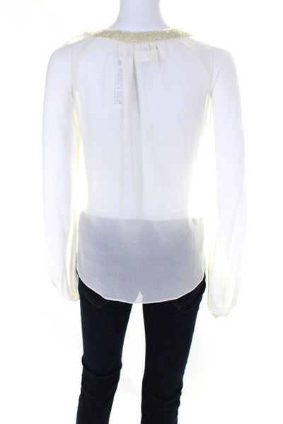 Chelsea Flower Womens Sequined Trimmed Lace-Up V-Neck Tied Blouse White Size XS