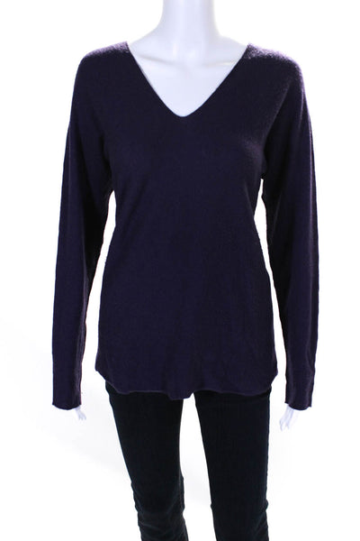 Vince Womens Wool Knit V-Neck Long Sleeve Pullover Sweater Top Purple Size S