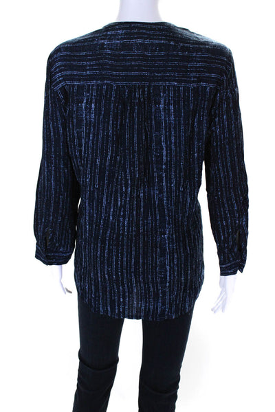 Soft Joie Womens Striped Button Up V-Neck Long Sleeve Blouse Top Navy Size L