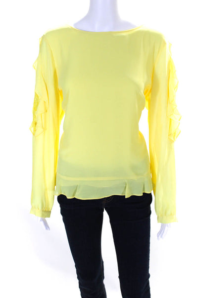 Nanette Nanette Lepore Womens Crepe Lace Long Sleeve Blouse Top Yellow Size L