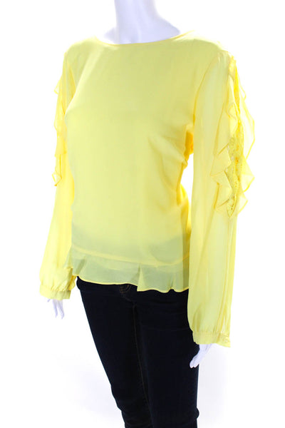 Nanette Nanette Lepore Womens Crepe Lace Long Sleeve Blouse Top Yellow Size L