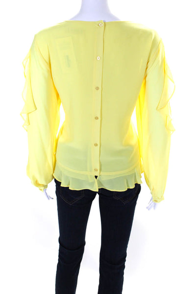 Nanette Nanette Lepore Womens Crepe Lace Long Sleeve Blouse Top Yellow Size L