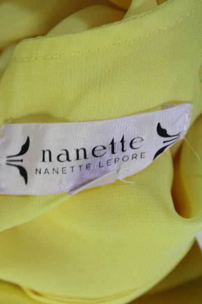 Nanette Nanette Lepore Womens Crepe Lace Long Sleeve Blouse Top Yellow Size L