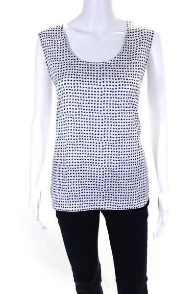 Donna Karan New York Womens Satin Polka Dot Scoop Neck Blouse White Size L