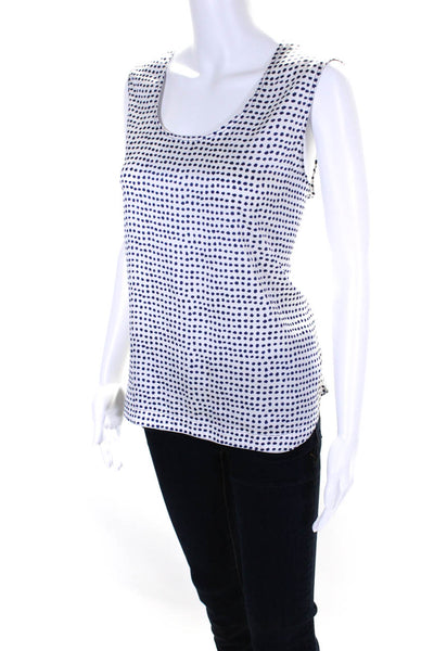 Donna Karan New York Womens Satin Polka Dot Scoop Neck Blouse White Size L