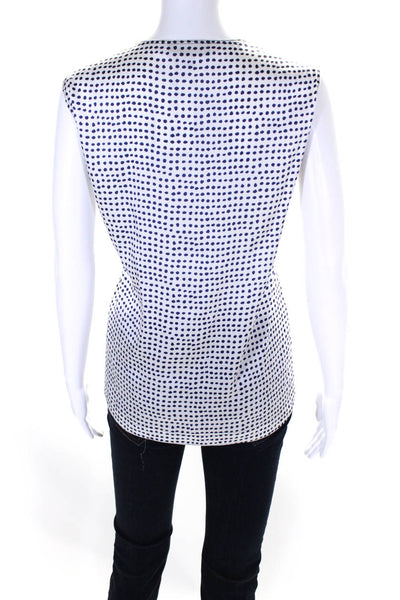 Donna Karan New York Womens Satin Polka Dot Scoop Neck Blouse White Size L