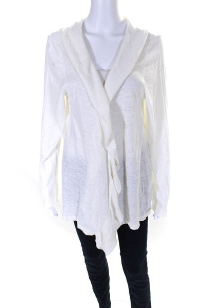 Calvin Klein Womens Cotton Linen Knit Ruffled Cardigan Sweater White Size L