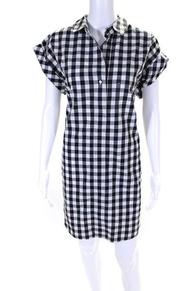 J Crew Womens Gingham Collared Sleeveless Button Up Shirt Dress Black Size M