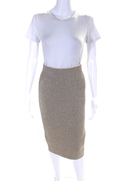 J Crew Womens Metallic Knit Elastic Waist Knee Length Pencil Skirt Gold Size XS