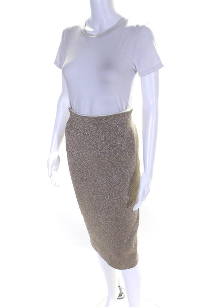 J Crew Womens Metallic Knit Elastic Waist Knee Length Pencil Skirt Gold Size XS