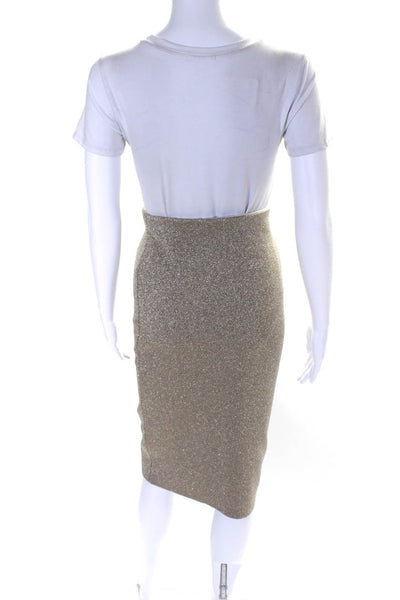 J Crew Womens Metallic Knit Elastic Waist Knee Length Pencil Skirt Gold Size XS