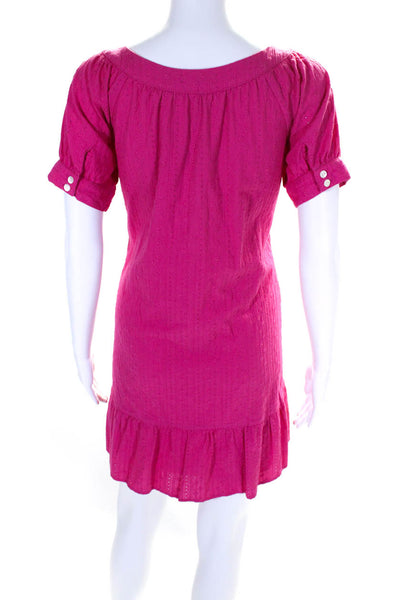 Tocca Womens Cotton Floral Knit Short Sleeve Ruffled Mini Dress Hot Pink Size 4