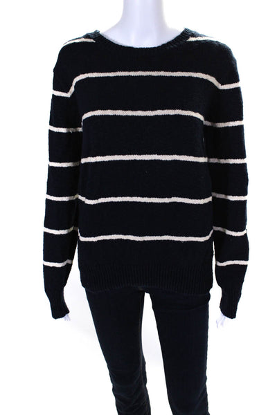 J Crew Womens Navy Cotton Striped Crew Neck Long Sleeve Sweater Top Size L