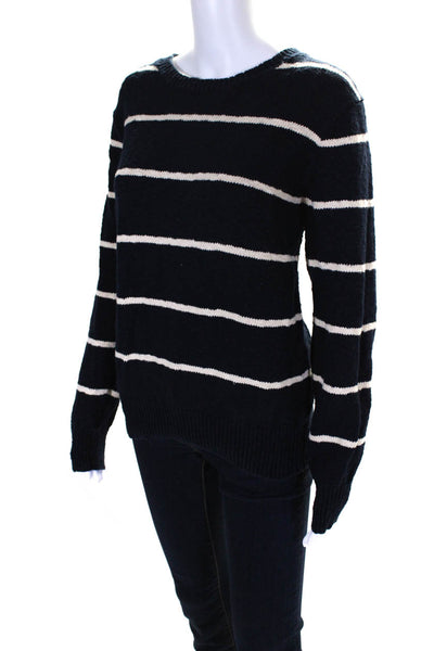 J Crew Womens Navy Cotton Striped Crew Neck Long Sleeve Sweater Top Size L