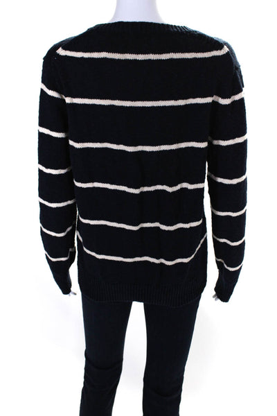 J Crew Womens Navy Cotton Striped Crew Neck Long Sleeve Sweater Top Size L