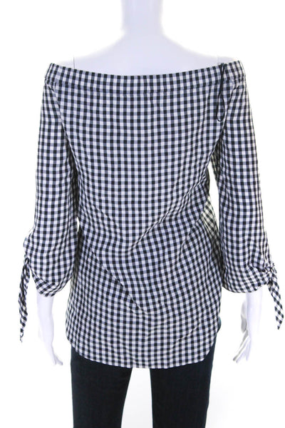 Tibi Womens Check Print Round Neck Long Sleeve Pullover Blouse White Size 4