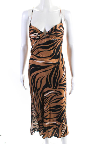 Sun Becomes Her Womens Brown Printed Open Back Sleeveless Shift Dress Size 8