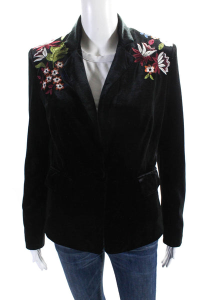 Lucy Paris Womens Black Velour Floral Embroidered Long Sleeve Jacket Size XS