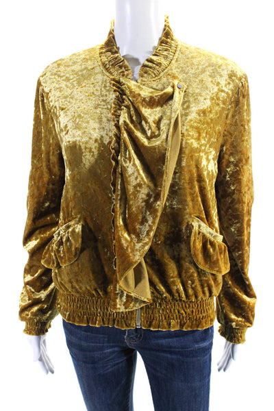 Dance & Marvel Womens Yellow Velvet Full Zip Pockets Long Sleeve Jacket Size S