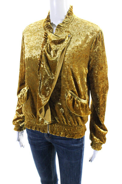 Dance & Marvel Womens Yellow Velvet Full Zip Pockets Long Sleeve Jacket Size S