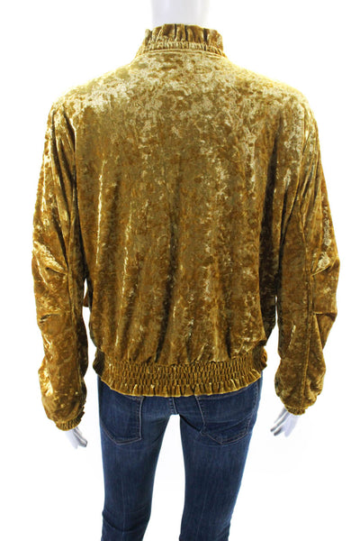 Dance & Marvel Womens Yellow Velvet Full Zip Pockets Long Sleeve Jacket Size S