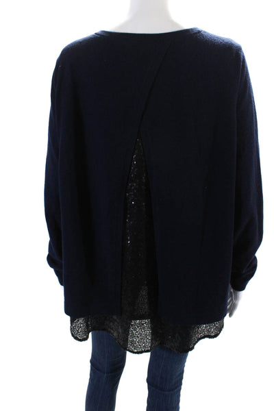 Boden Womens Scoop Neck Lace Trim Oversized Sweater Navy Blue Wool Size XL