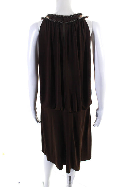 Maggy London Womens Sleeveless Scoop Neck Beaded Trim Dress Brown Size 14