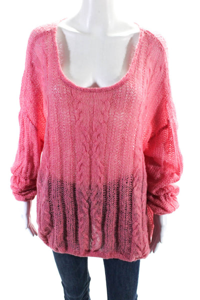 Free People Womens Oversized Open Knit Scoop Neck Sweater Pink Size Large