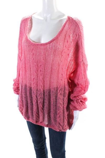 Free People Womens Oversized Open Knit Scoop Neck Sweater Pink Size Large