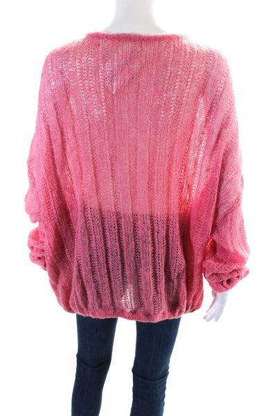 Free People Womens Oversized Open Knit Scoop Neck Sweater Pink Size Large