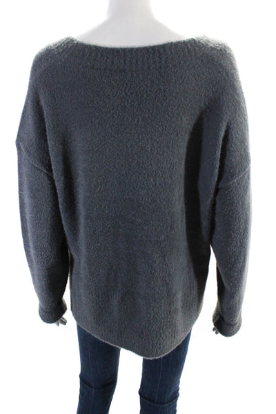 Another Love Womens Gray Fuzzy V-Neck Long Sleeve Pullover Sweater Top Size M