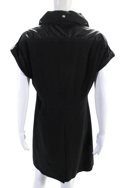 Zenergy Womens Black Front Zip Packable Hood Short Sleeve Shirt Dress Size 1