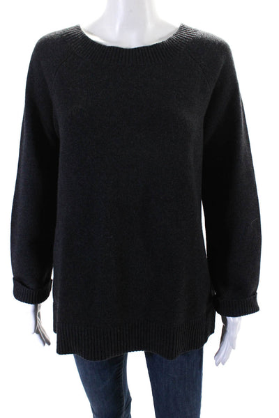 Ralph Lauren Black Label Womens Merino Wool Leather Patch Sweater Gray Size M