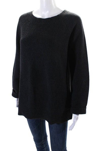 Ralph Lauren Black Label Womens Merino Wool Leather Patch Sweater Gray Size M