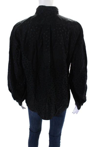 Nili Lotan Womens Silk Satin Polka Dot Collared V-Neck Blouse Top Black Size S