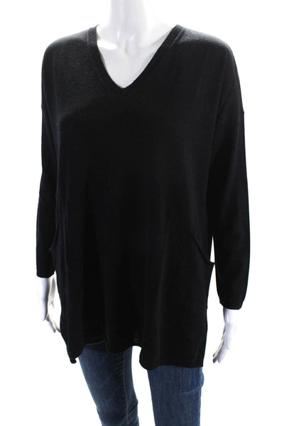 Balmain Womens Wool Button Up Shoulder Seam Turtleneck Blouse Top Black Size 38