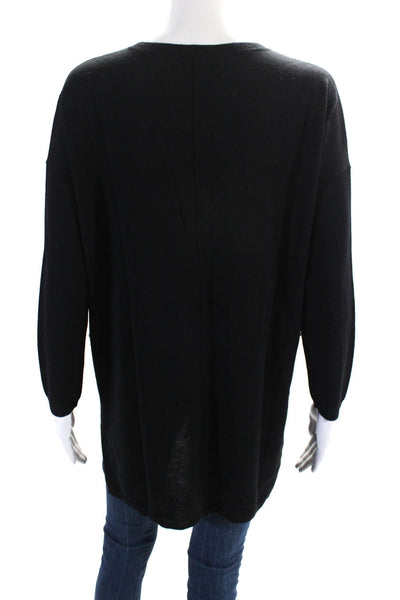 Balmain Womens Wool Button Up Shoulder Seam Turtleneck Blouse Top Black Size 38